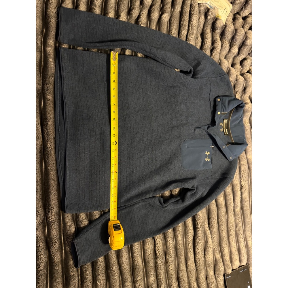 Under Armour ColdGear Mens Sweater Fleece Snap Mock Neck Pullover Navy Blue MD